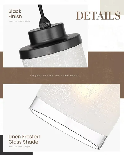 Miniatura 3 de TENGXIN Lámpara Colgante Moderna de 3 Luces con Pantalla de Vidrio Negro Mate, Iluminación Colgante Ajustable de Estilo Industrial Retro, Accesorio