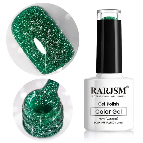 RARJSM - Esmalte de uñas de gel con purpurina, de color verde oliva, brillante y brillante, para manicura DIY y salón de uñas, requiere secado con