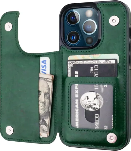 Miniatura 17 de ONETOP - Funda tipo cartera compatible con iPhone 13 Pro con soporte para tarjetas, funda de piel sintética con ranuras para tarjetas, doble cierre