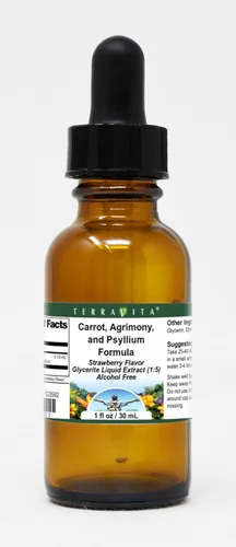 Terravita Fórmula de zanahoria, agrimonia y psyllium Extracto líquido de glicerita (1:5) - Sabor a fresa (1 oz, ZIN: 523592)