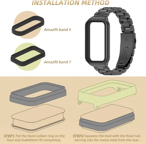 Miniatura 7 de Correa de repuesto de metal para Amazfit Band 7, compatible con Amazfit 7 Fitness Tracker