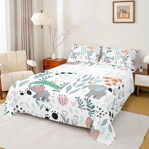 Miniatura 21 de Erosebridal Juego de sábanas de animales de la selva para niñas y niños, juego de sábanas de safari salvaje con diseño de elefante, oso, tigre