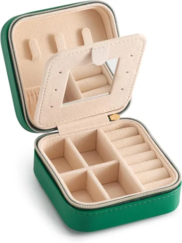 Estuche de viaje para joyas con espejo, pequeño organizador de joyas de viaje, caja de joyería portátil, mini organizador de viaje, caja de
