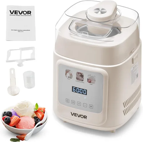 Miniatura 12 de VEVOR Fabricante de helados automática con compresor integrado, 2 cuartos de galón, máquina de yogur de frutas sin precongelación