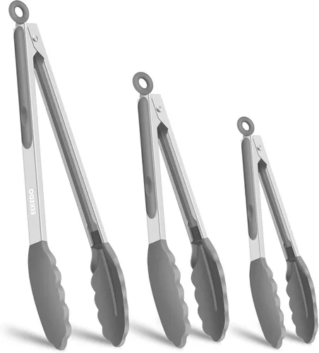Miniatura 10 de Pinzas de cocina, pinzas de cocina de acero inoxidable con puntas de silicona, pinzas de bloqueo de alta resistencia al calor de 600 ºF para cocinar