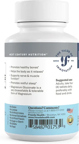 Miniatura 3 de Freeda Gluconato de magnesio – Suplemento de magnesio vegano Kosher para hombres y mujeres – Alivio de calambres y espasmos en piernas y músculos