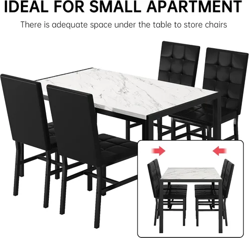 Miniatura 7 de AWQM Products Juego de Comedor de Mármol de 5 Piezas, Mesa y Sillas de Cocina Modernas para Comedor, Dinette, Muebles Compactos que Ahorran Espacio