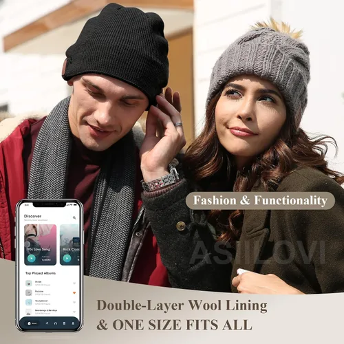 Miniatura 4 de ASIILOVI gorro con Bluetooth 5.0, inalámbrico, de punto, gorro de invierno con micrófono incorporado desmontable, con altavoces estéreo HD