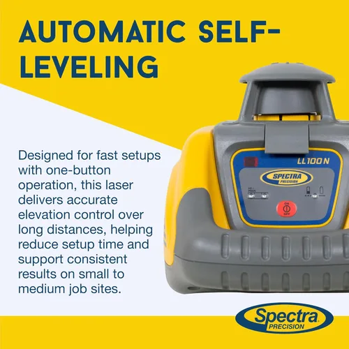Miniatura 3 de Spectra Precision LL100N Nivel láser, láser autonivelante con receptor HR320, abrazadera de varilla C59, baterías alcalinas, estuche de transporte