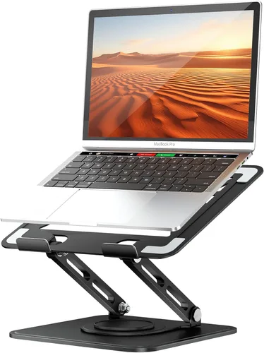 tounee Soporte para computadora portátil para escritorio, soporte ajustable para computadora con base giratoria de 360°, elevador ergonómico para