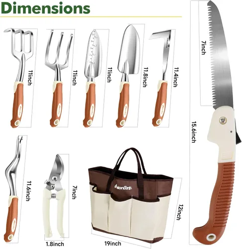 Miniatura 5 de MelonArt - Juego de herramientas de jardín, kit de 10 piezas de herramientas de mano de jardinería resistentes para mujeres, de aluminio con mango