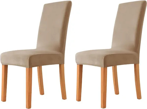 Miniatura 72 de Velvet Chair Covers Beige Gray, Stretch Dining Room Chair Covers 2 Pack, Super Fit Dining Chairs Slipcovers Spandex Washable Kitchen Parson Chair