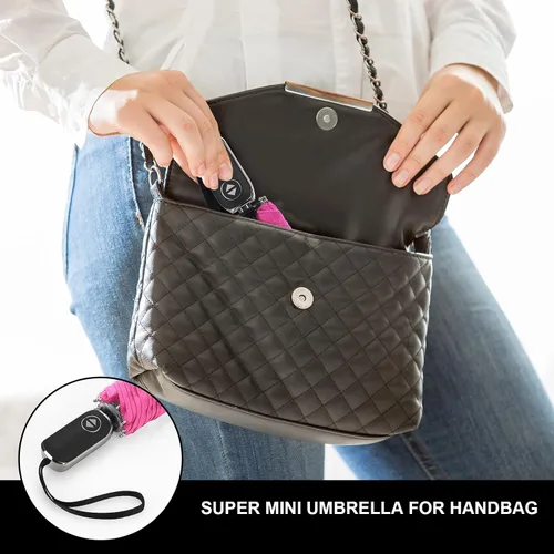 Miniatura 28 de LEAGERA Paraguas de viaje compacto para bolso, mango plano, impermeable para lluvia ligera