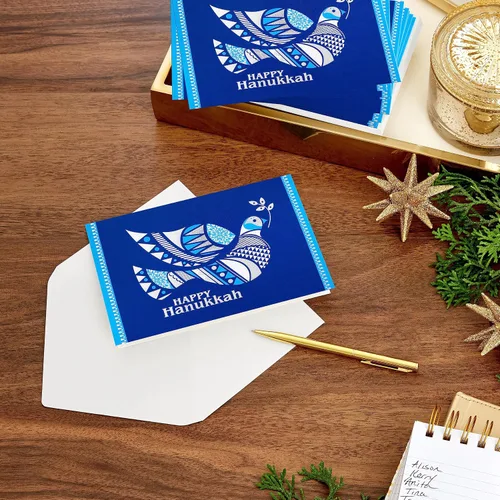Miniatura 2 de Hallmark Tarjetas de Hanukkah del árbol de la vida en caja (40 tarjetas y sobres) Paloma azul y plateada Tarjetas de Hanukkah Paloma Azul y Plata