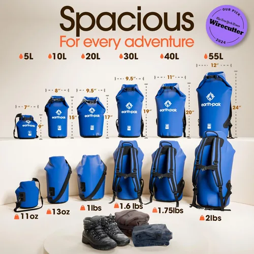 Miniatura 2 de Earth Pak Bolsa Seca Impermeable - Mochila Impermeable de Cierre Enrollable Superior Mantiene el Equipo Seco para Kayak con Funda Impermeable