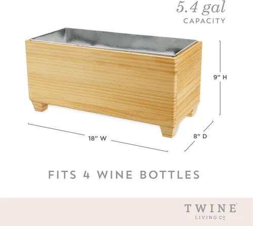 Miniatura 3 de Twine Cubo de hielo de madera y metal galvanizado, cubo de vino de madera y enfriador de cerveza, capacidad para 4 botellas de vino o 5.4 galones