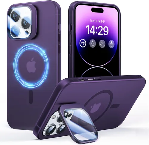 Miniatura 22 de Funda para iPhone 14 Pro, protección contra caídas de grado militar, compatible con MagSafe, soporte integrado y protector de lente de cámara, funda