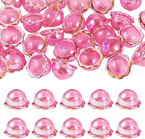 Miniatura 44 de FASHEWELRY 10 piezas Tapas de Flores de Vidrio Hechas a Mano Cuentas Florales de Cristal Transparentes en Forma de Trompeta Espaciadores de Flores a