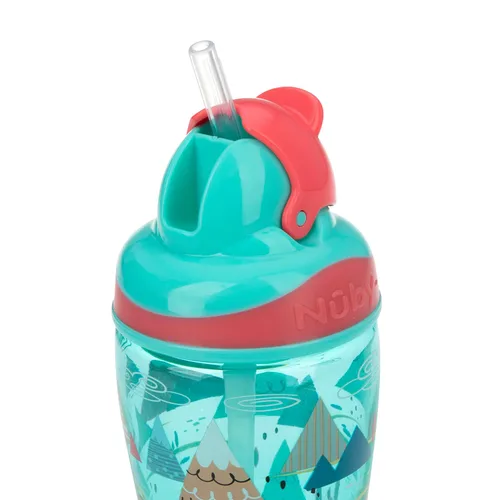 Miniatura 4 de Nuby 2pkThirsty Kids Flip-it - Taza de refuerzo impresa con popote fino y suave, 12 onzas, más de 18 meses, el paquete de 2 unidades puede variar
