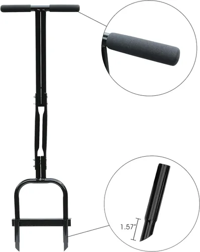 Miniatura 4 de Gardzen Aireador de césped de dientes huecas de mano, aireador resistente para suelos y césped compactos, 35 x 11 pulgadas, color negro