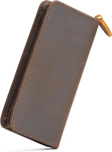 Miniatura 9 de Lanxivi Funda de piel auténtica para pluma estilográfica con 3 ranuras divididas, color negro, estuche con cremallera para bolígrafo, soporte