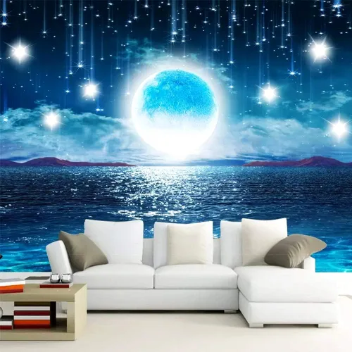 Miniatura 3 de Tapiz grande para colgar en la pared, diseño de cielo estrellado, océano, luna y estrellas, para el hogar, galaxia cósmica 3D, decoración