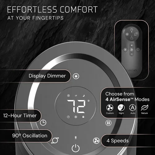 Miniatura 7 de Lasko Ventilador de torre Ascend con control remoto, ventiladores de piso de 36 pulgadas para dormitorio del hogar, flujo de aire de 29 pies/s
