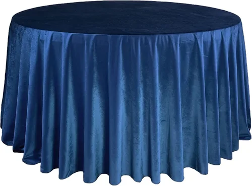 Miniatura 20 de YOUR CHAIR COVERS - Mantel redondo de terciopelo de 132 pulgadas - Mantel de lino azul polvoriento para mesas redondas estándar Azul empolvado