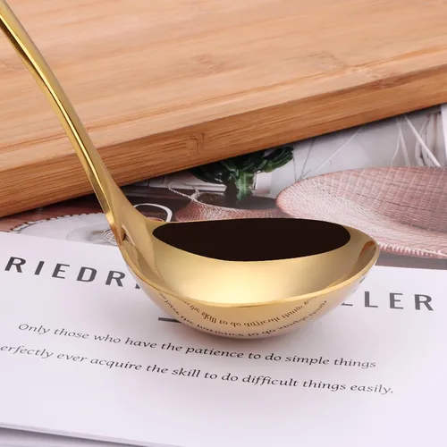Miniatura 4 de Cucharón dorado de 9.5 pulgadas SUS304 de acero inoxidable para sopa de 2 onzas, cucharón de cocina para salsa de salsa para servir (juego de 2)