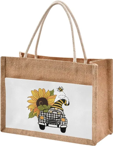 Miniatura 45 de CaTaKu Divertida bolsa de yute con asas y cremallera para gatos, bolsa de arpillera reutilizable con bolsillo frontal de lona, regalo para bodas, 12