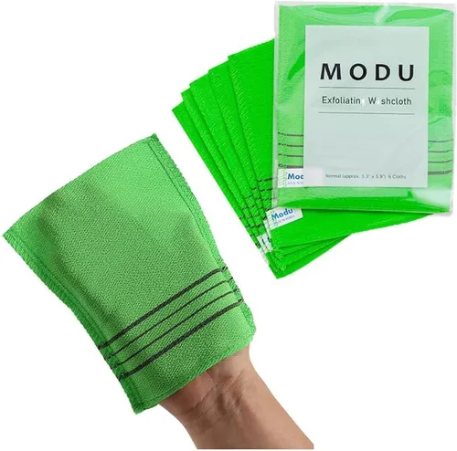 Miniatura 8 de Modu Guantes exfoliantes coreanos grandes, 4 unidades (verde, amarillo, azul cielo, rosa) – Guantes exfoliantes exfoliador corporal toalla italiana