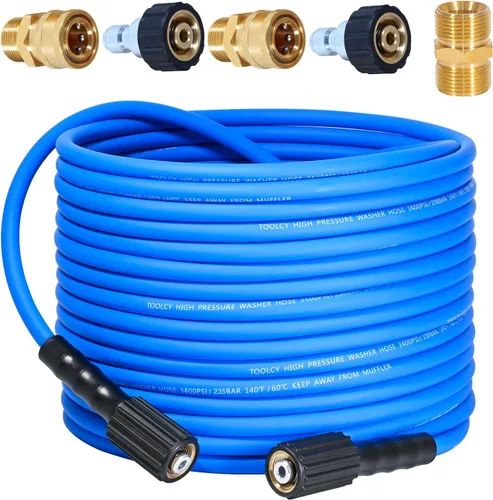 TOOLCY Manguera de lavadora a presión súper flexible de 50 pies, 3400 PSI resistente a las torceduras, manguera de lavadora a presión de 1/4