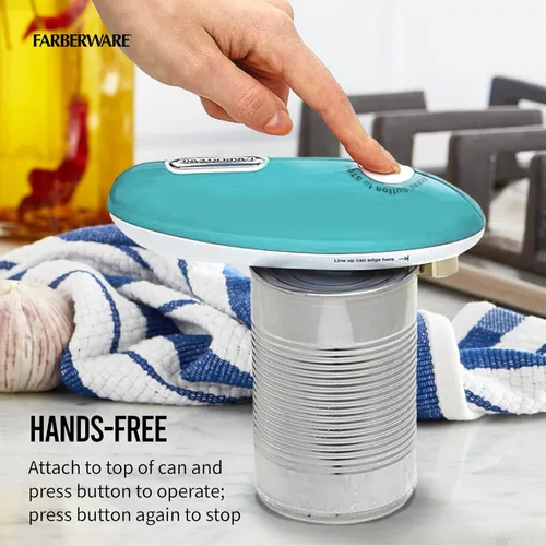Miniatura 5 de Farberware Abrelatas automático compacto con pilas, manos libres, para cualquier tamaño de lata, con imán para quitar de forma segura la tapa
