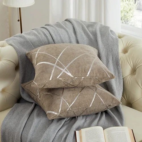 Miniatura 3 de GIGIZAZA - 2 paquetes de fundas de cojín de chenilla con rayas plateadas de jacquard para decoración de sofá