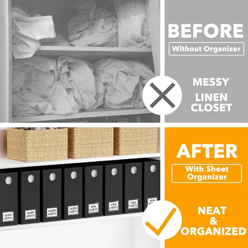 Miniatura 2 de SpaceAid Paquete de 8 Organizadores y Almacenamiento de Sábanas de Cama, Organizador de Sábanas Plegable para Armario de Ropa Blanca, Carpeta Negro