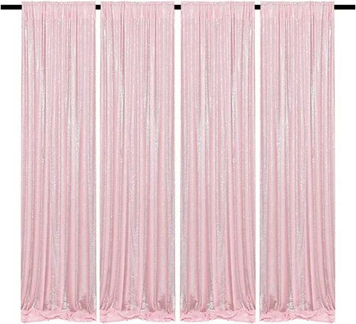 Miniatura 35 de Cortinas de fondo de lentejuelas negras con purpurina de 2 x 8 pies, 4 paneles para decoración de bodas, fiestas de cumpleaños, despedidas de Negro