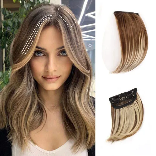 Miniatura 4 de Extensiones de cabello grueso 2 en 1: clip, sintético, sin costuras, añadiendo volumen para adelgazar el cabello de las mujeres - marrón, negro