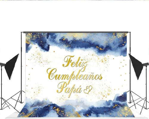 Miniatura 4 de Lofaris Feliz Cumpleaños - Telón de fondo de cumpleaños de papá, cumpleaños de papá, nubes azul marino, fondo dorado con purpurina dorada, pancarta