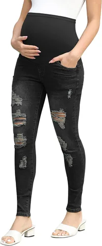 Maacie Jeans de maternidad sobre el vientre, pantalones de mezclilla rasgados ajustados con bolsillos reales