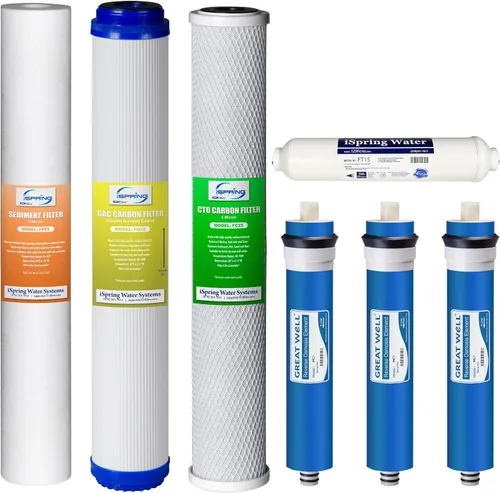 iSpring Paquete de filtros de repuesto F7RBY2 para sistemas de ósmosis inversa RCB3P 300 GPD de 5 etapas, 7 piezas