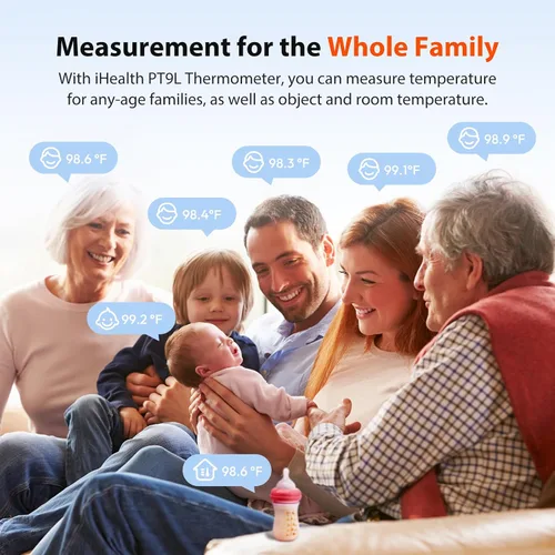 Miniatura 8 de iHealth Termómetro digital infrarrojo para adultos y niños, termómetro para bebés con modo 3 en 1 y aviso de 3 colores, alarma de fiebre y modo Azul
