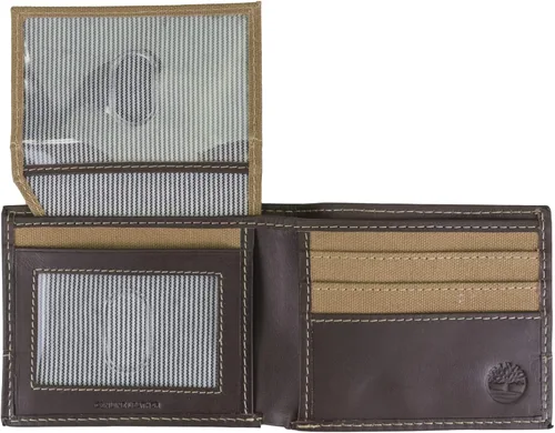 Miniatura 3 de Timberland Baseline - Cartera de lona de cuero para hombre con bolsillo abatible adjunto