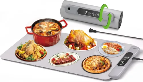 Bandeja eléctrica para calentar alimentos: almohadilla térmica de silicona YTLAD con 6 niveles de temperatura ajustable y temporizador de 5 horas y