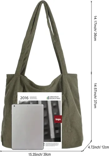 Miniatura 4 de WantGor Bolso de mano de pana para mujer, bolso de hombro grande, bolso casual de gran capacidad para compras, trabajo