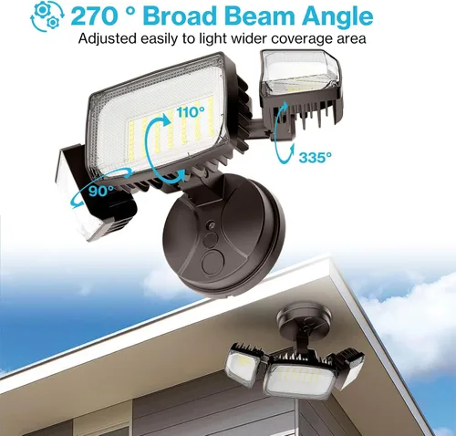 Miniatura 6 de Olafus Luces de inundación de 55 W para exteriores, luces LED de seguridad de 5500 LM, luz de inundación exterior de 6500 K con 3 cabezales Marrón