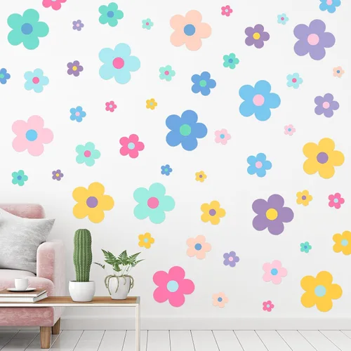 Miniatura 9 de TaoBary 288 piezas de calcomanías de pared Y2k con bonitas flores, coloridas calcomanías florales de pared de vinilo para despegar y pegar
