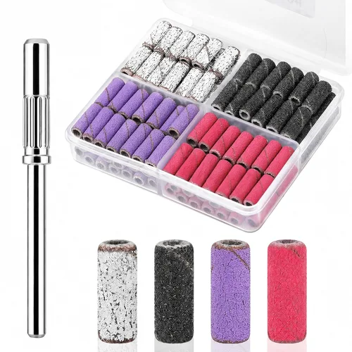Nail Drill Bits Sanding Bands for Nail Drill 100 Pcs 4 Color 80 120 180 240 Coarse Fine Grit File Small Sanding Band with 3.1mm Mandrel Bit Set for