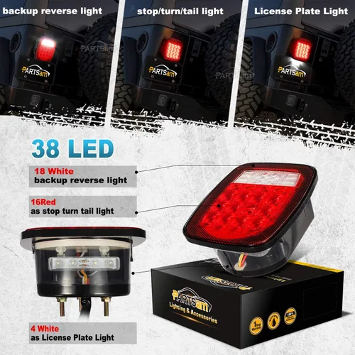 Miniatura 8 de Partsam Par de 38 LED Luces de cola universales de freno de giro de parada de licencia de respaldo para Wrangler YJ TJ CJ Camión Remolque Barco RV