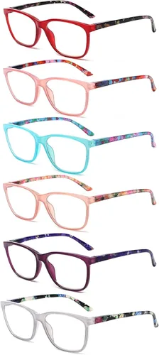 SIGVAN Lentes de lectura para mujer, con bloqueo de luz azul, bisagra de resorte, diseño de moda, lentes con estampado para mujer Mezcla de colores