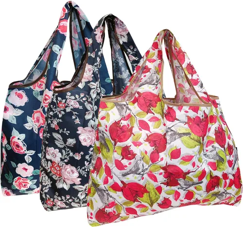 Miniatura 8 de alldyrew - Bolsa plegable para compras, reutilizable de nailon grande, 3 unidades Deliciosos alimentos